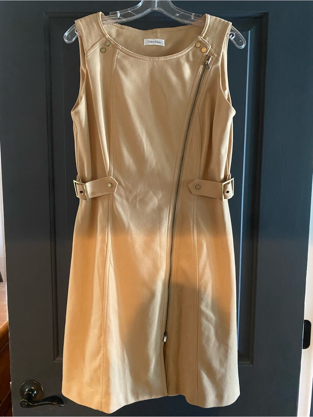 Calvin Klein Tan Sleeveless Asymmetrical Zip Dress